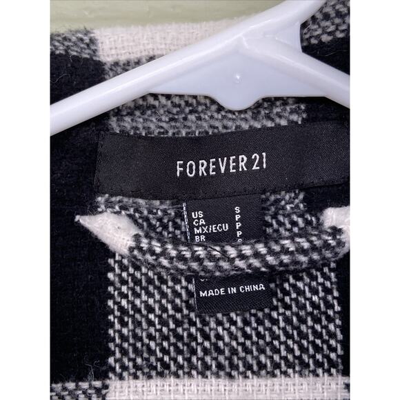Forever 21 Black White Checkerboard Plaid Mid-Length Snap Front Coat Women Small - Picture 4 of 6